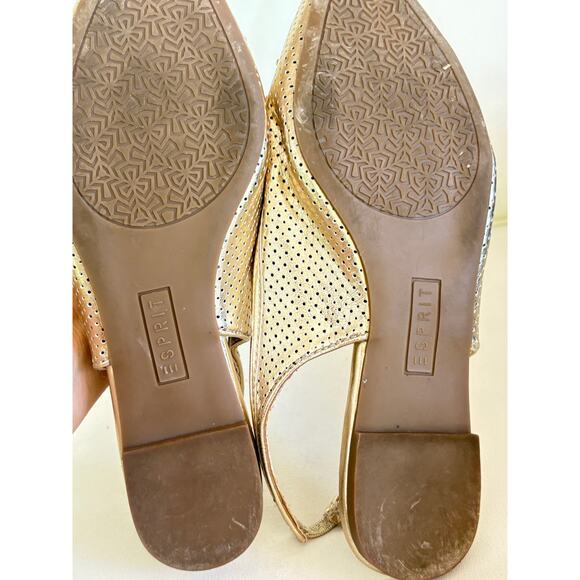 Esprit PETRIA Gold Metallic Slingback Flats 9.5 Point Toe Bow Prep Academia - Picture 7 of 7